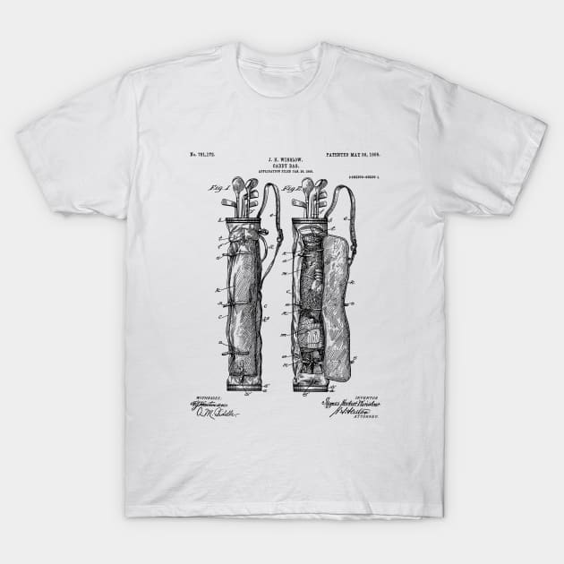 Golf Bag Patent - Caddy Art - Black And White T-Shirt by patentpress